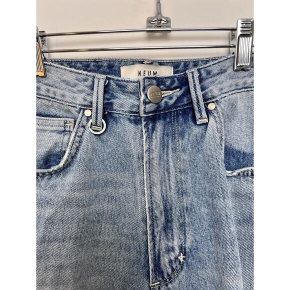 Neuw Edie Jeans Womens 28 Blue Denim Medium Wash Straight High Rise Raw Hem - Picture 3 of 11